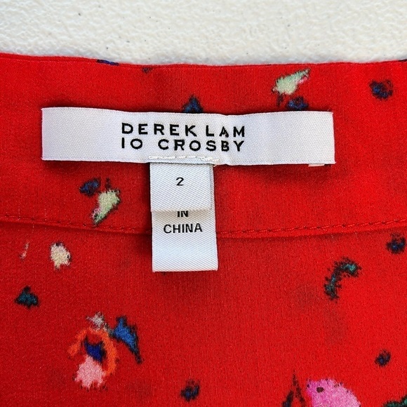 Derek Lam Evadine Blouse Red Floral Tie-neck Long Sleeves Top 2 - Picture 10 of 13